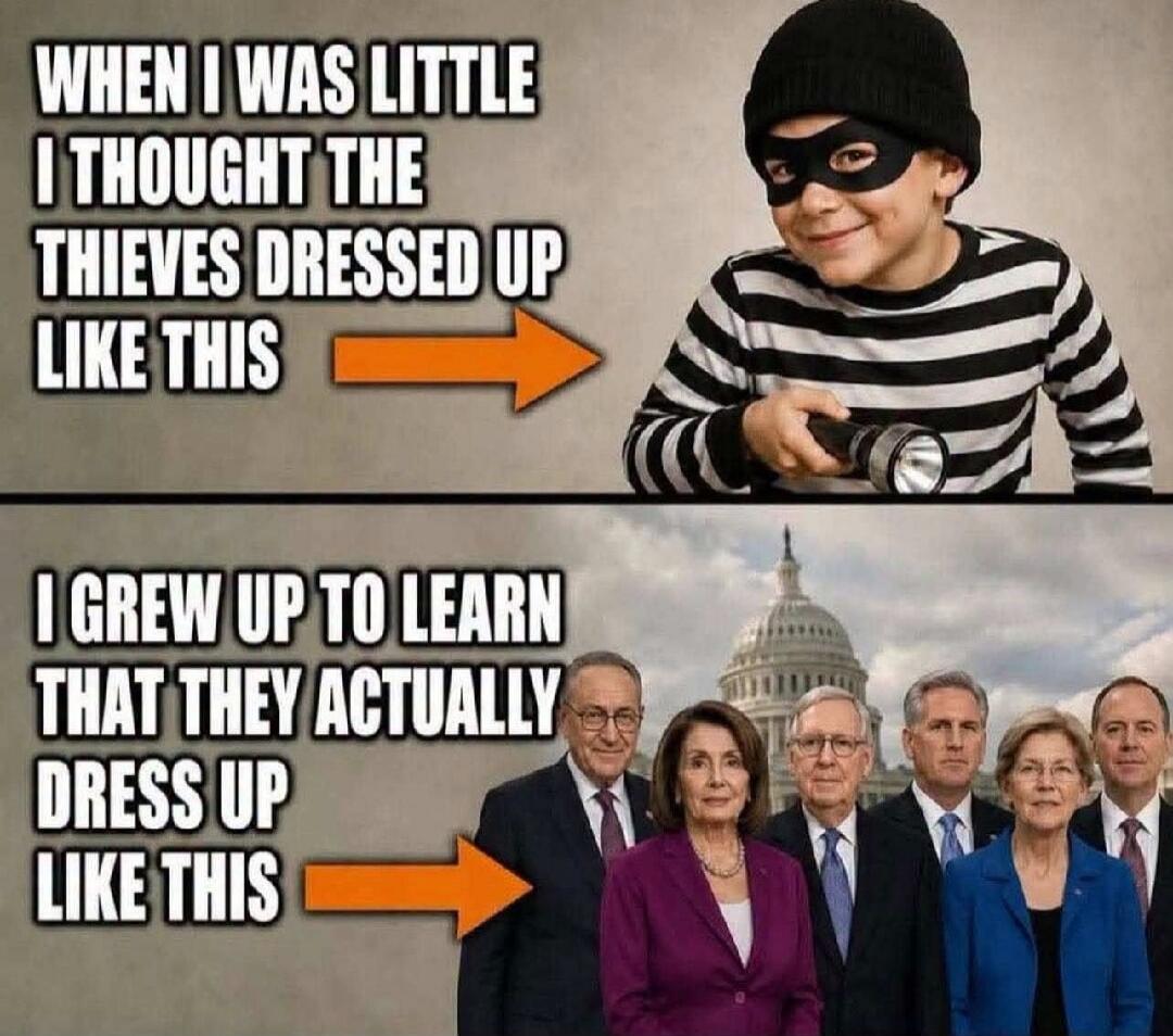 WHEN I WAS LITTLE I THOUGHT THE THIEVES DRESSED UP LIKE THIS. I GREW UP TO LEARN THAT THEY ACTUALLY DRESS UP LIKE THIS.