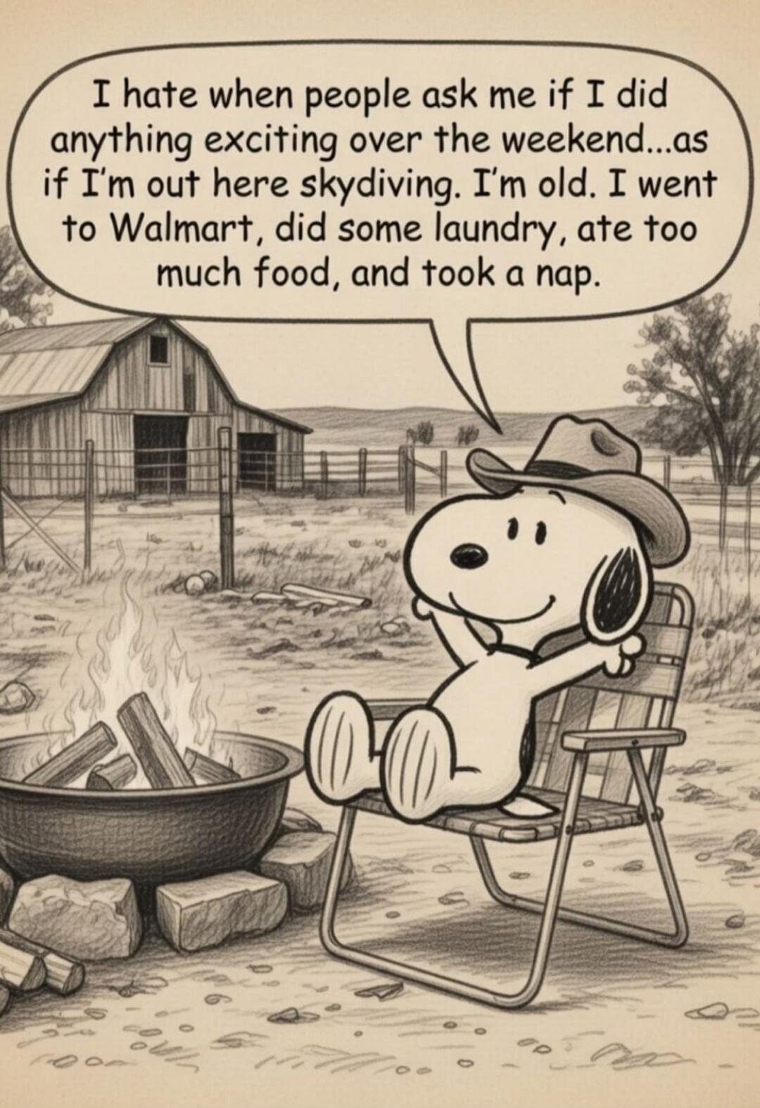 I hate when people ask me if I did anything exciting over the weekend...as if I'm out here skydiving. I'm old. I went to Walmart, did some laundry, ate too much food, and took a nap.
