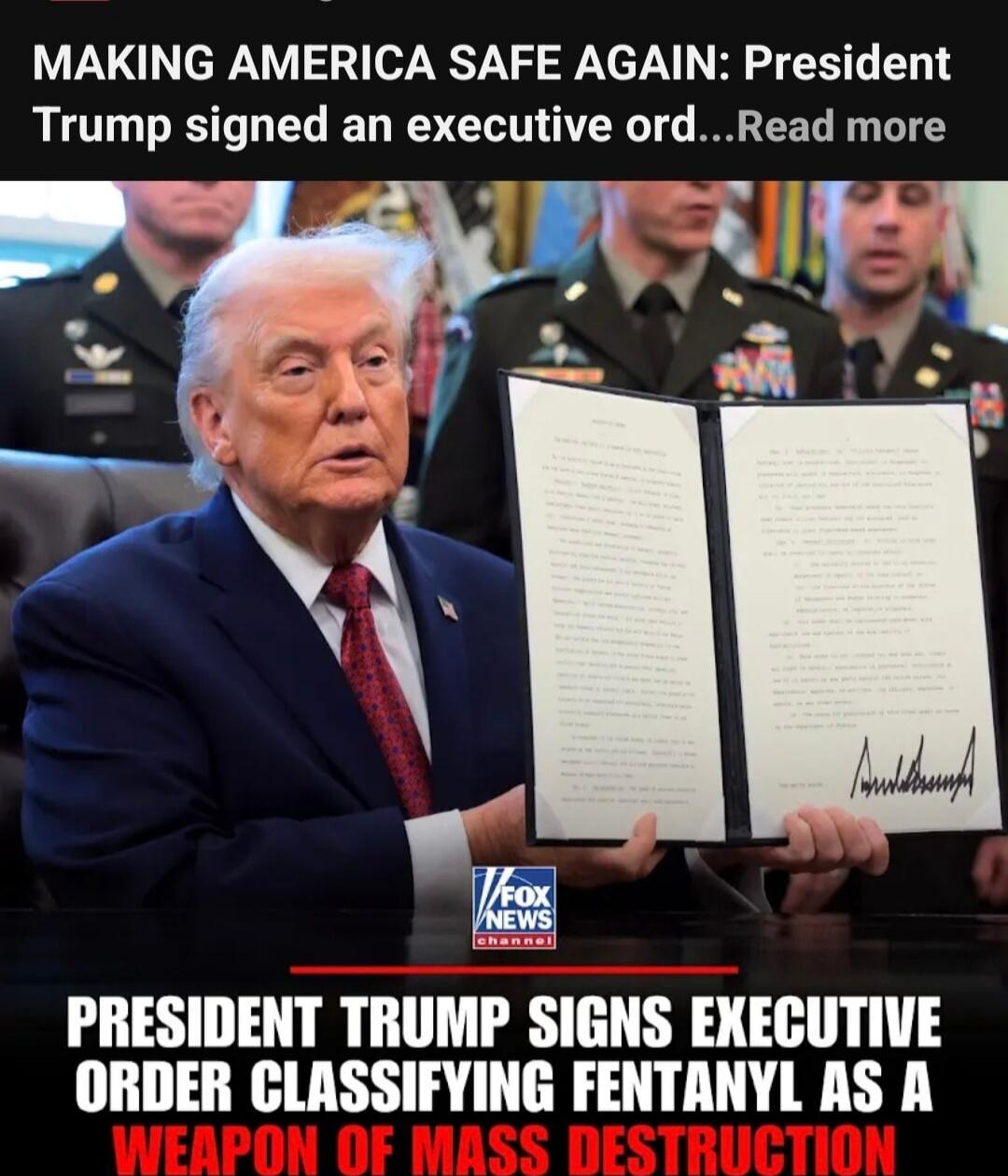 MAKING AMERICA SAFE AGAIN: President Trump signed an executive ord...Read more
PRESIDENT TRUMP SIGNS EXECUTIVE ORDER CLASSIFYING FENTANYL AS A WEAPON OF MASS DESTRUCTION