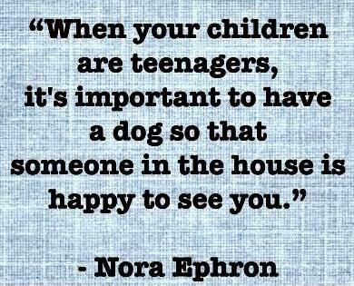 When your children are teenagers its important to have a dog so that someone in the house is happy to see you Nora Ephron