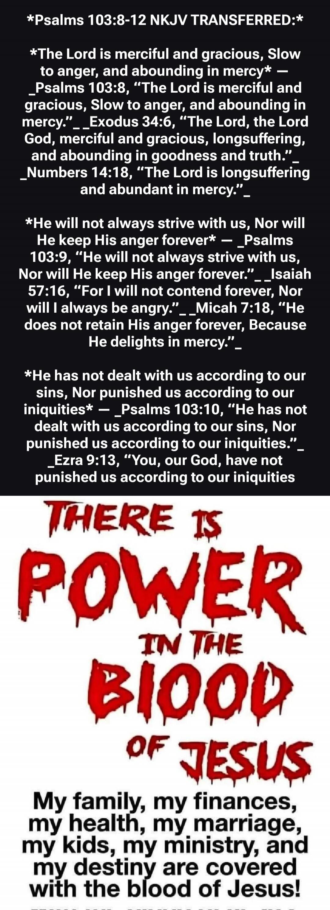 Psalms 103:8-12 NKJV TRANSFERRED: The Lord is merciful and gracious, Slow to anger, and abounding in mercy — Psalms 103:8, 