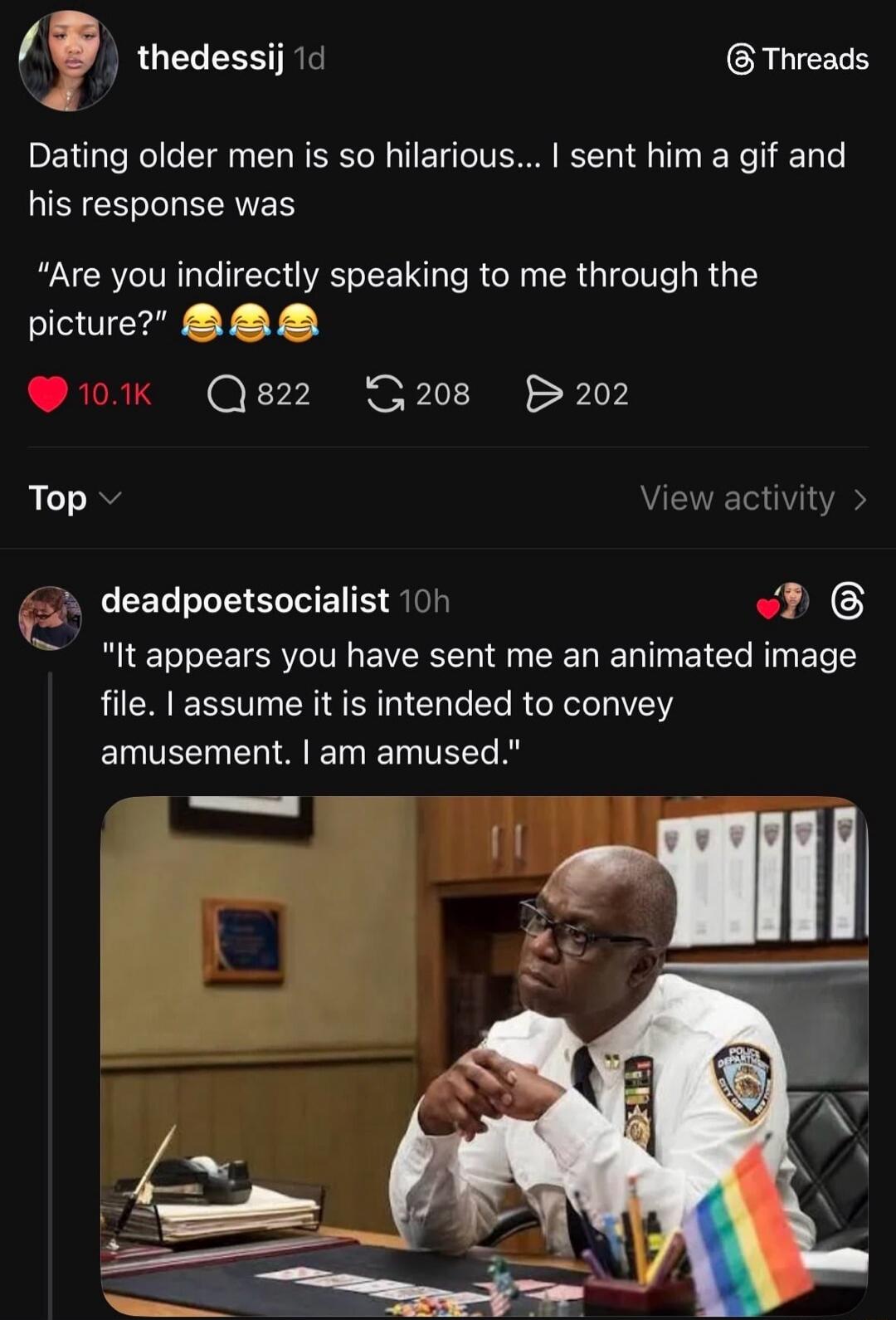 thedessij 1d Threads Dating older men is so hilarious... I sent him a gif and his response was 