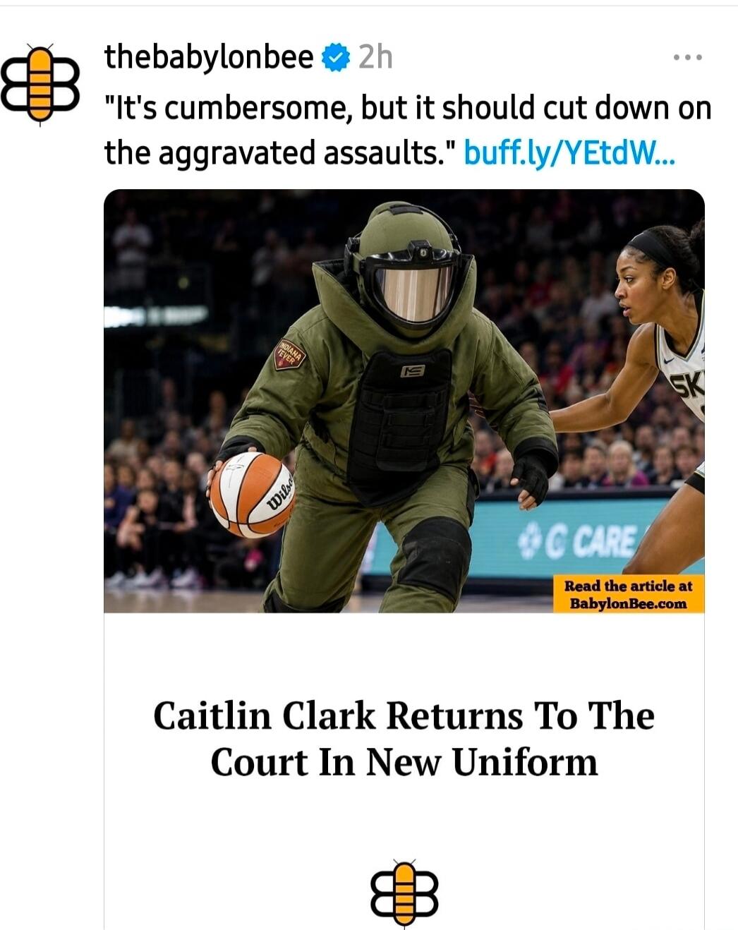 It's cumbersome, but it should cut down on the aggravated assaults. Caitlin Clark Returns To The Court In New Uniform