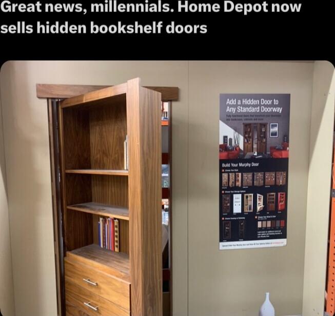 Great news millennials Home Depot now sells hidden bookshelf doors