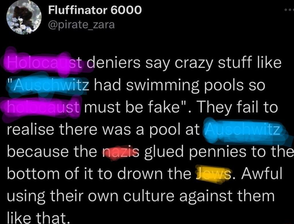 Fluffinator 6000 pirate_zara deniers say crazy stuff like itz had swimming pools so st must be fake They fail to CEIRERGIEICRVEEE Wololol TS because the memis glued pennies to the bottom of it to drown the Awful using their own culture against them I CRE I