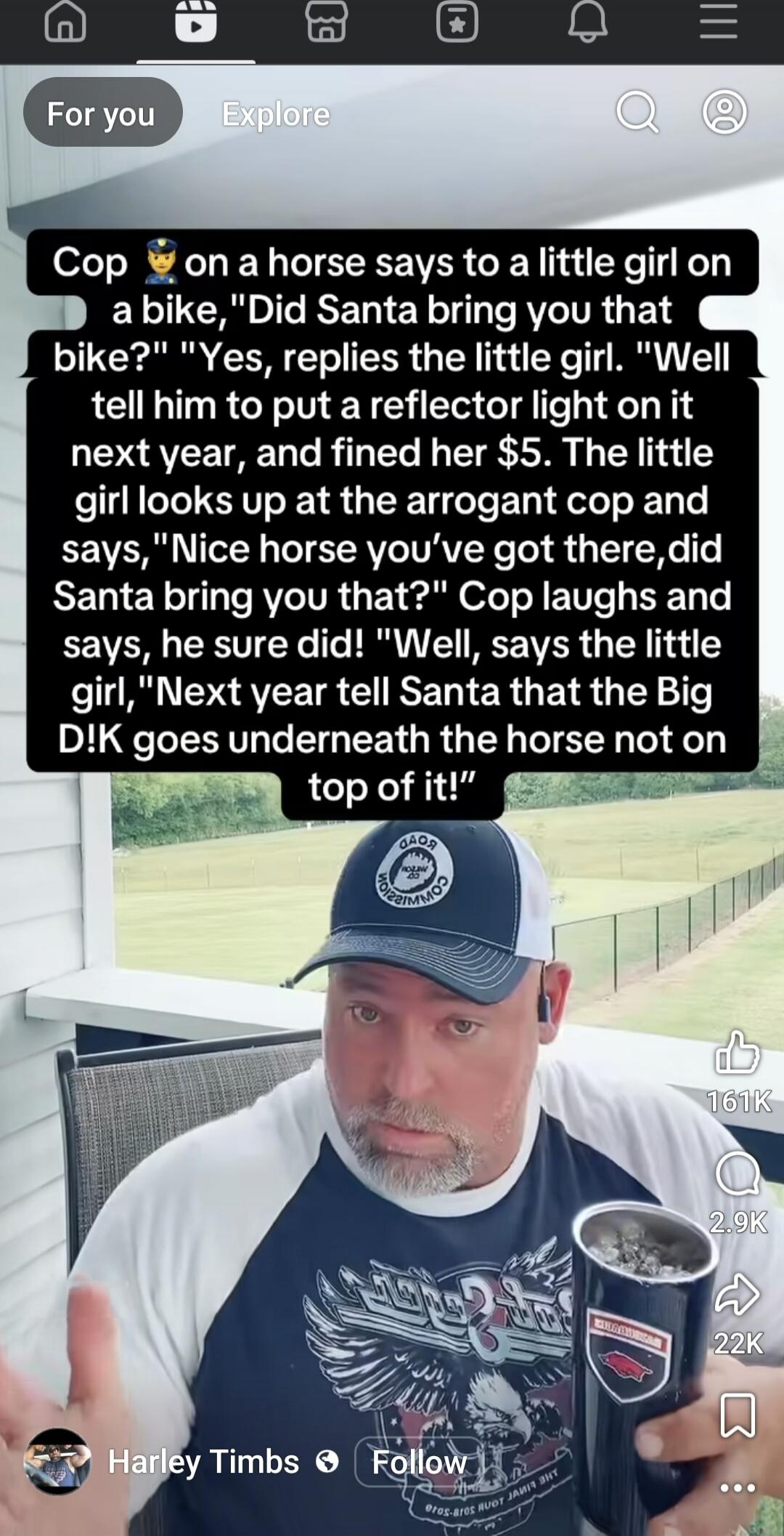 Cop on a horse says to a little girl on a bike, 