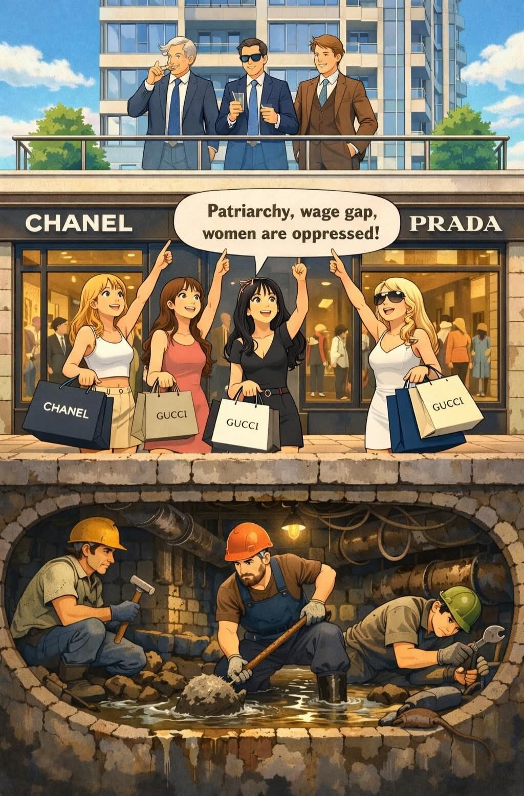 Patriarchy, wage gap, women are oppressed! CHANEL PRADA GUCCI