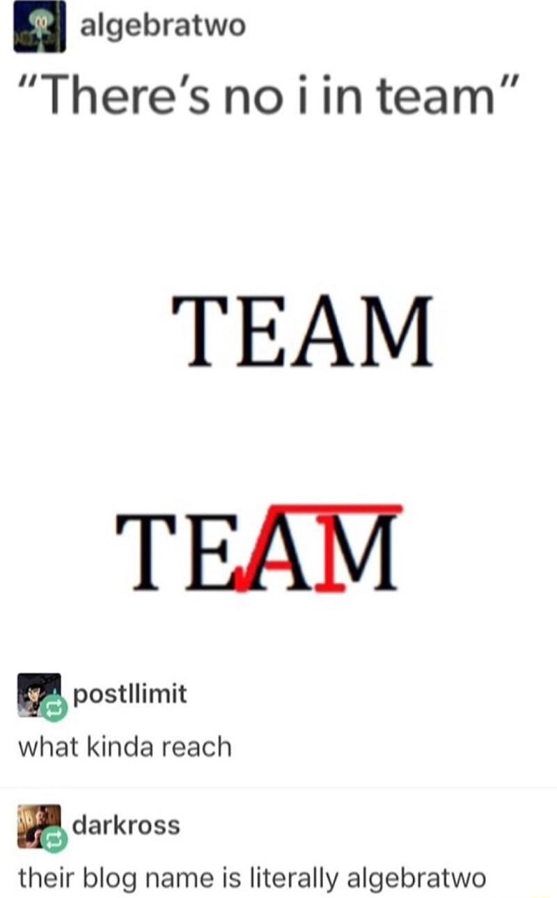 n algebratwo Theres noiin team TEAM posllimit what kinda reach g darkross their blog name is literally algebratwo