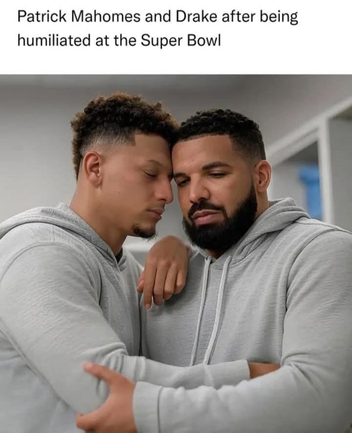 Patrick Mahomes and Drake after being humiliated at the Super Bowl