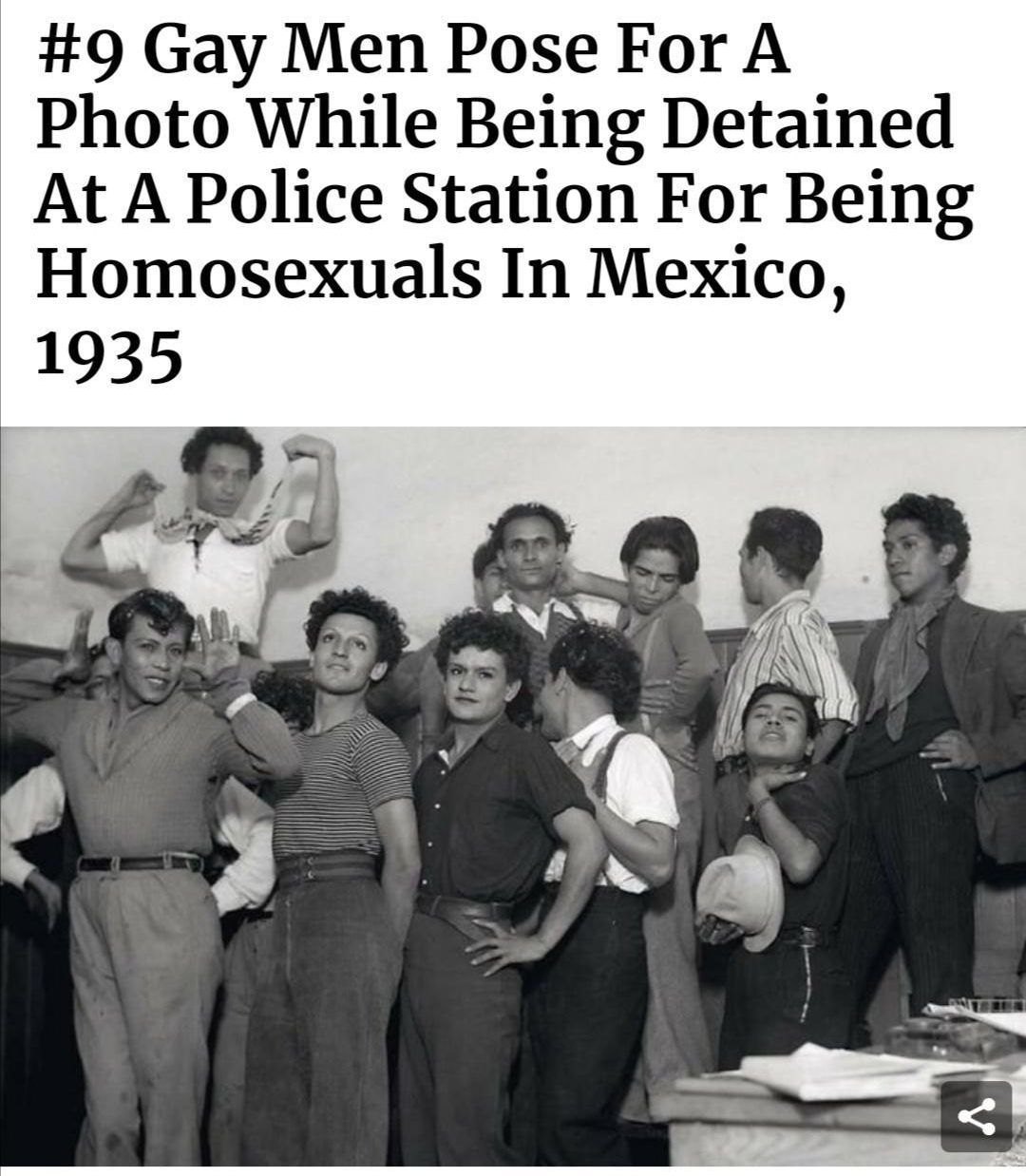 9 Gay Men Pose For A Photo While Being Detained At A Police Station For Being Homosexuals In Mexico 1935