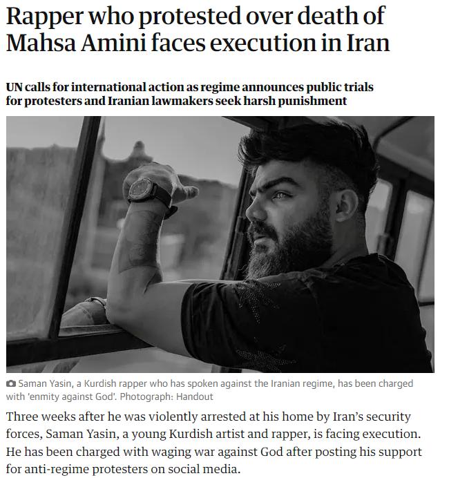 Rapper who protested over death of Mahsa Amini faces execution in Iran UN calls for international action as regime announces public trials for protesters and Iranian lawmakers seck harsh punishment upport