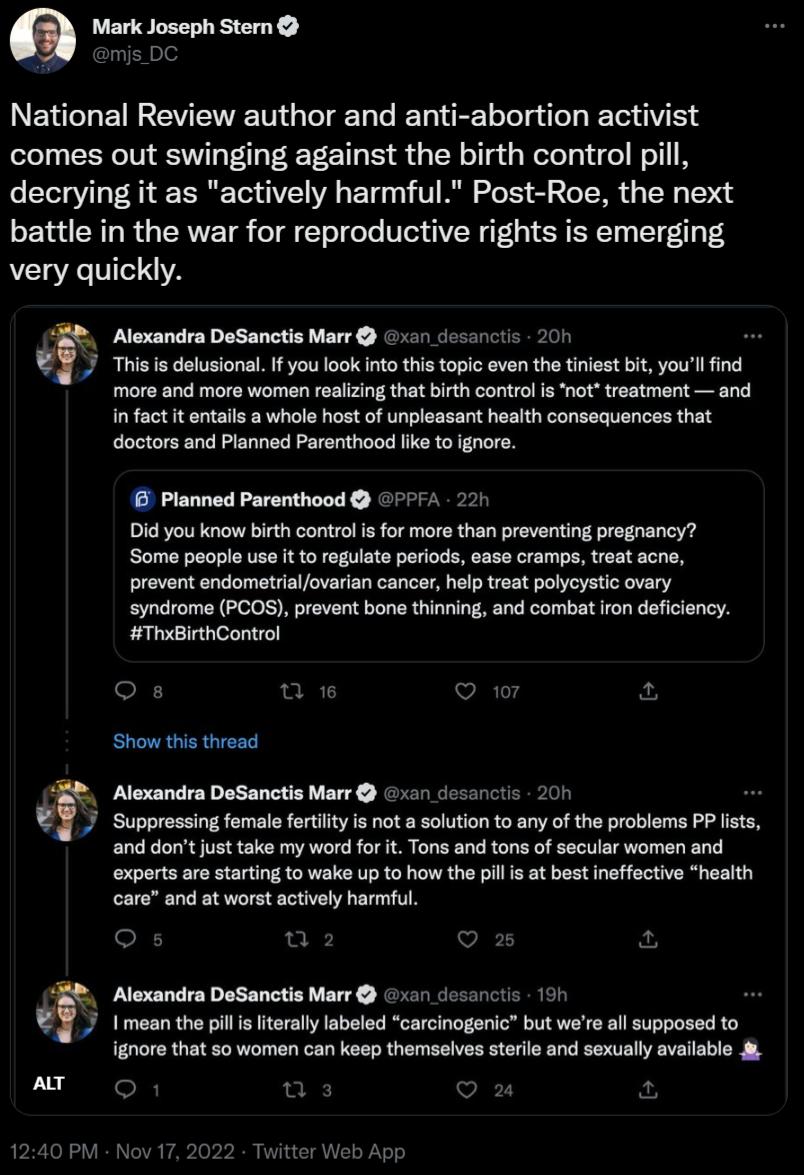 DNENCLEEVENETGEIELRERERL IR ER RS comes out swinging against the birth control pill decrying it as actively harmful Post Roe the next battle in the war for reproductive rights is emerging very quickly Alexandra DeSanctis Marr or desanciis 201 L R O Y more and more women realizng thatbirth cortrol is not aatment and infact it etais a whole host f unpleasant health consequences that doctors and Plan