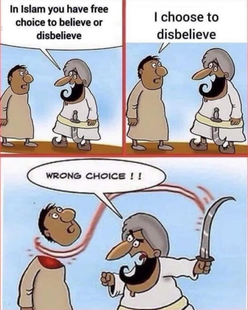 In Islam you have free h choice to believe or C 0e to disbelieve disbelieve
