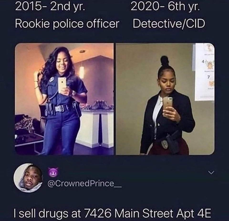 VAONISEialo Y8 2020 6thyr Rookie police officer DetectiveCID CrownedPrince__ sell drugs at 7426 Main Street Apt 4E