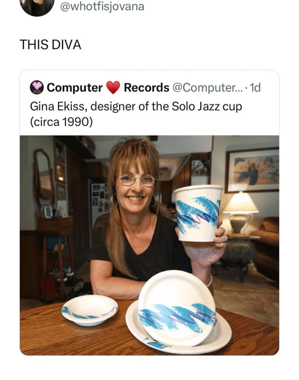 G whotfisjovana THIS DIVA Computer Records Computer 1d Gina Ekiss designer of the Solo Jazz cup circa 1990