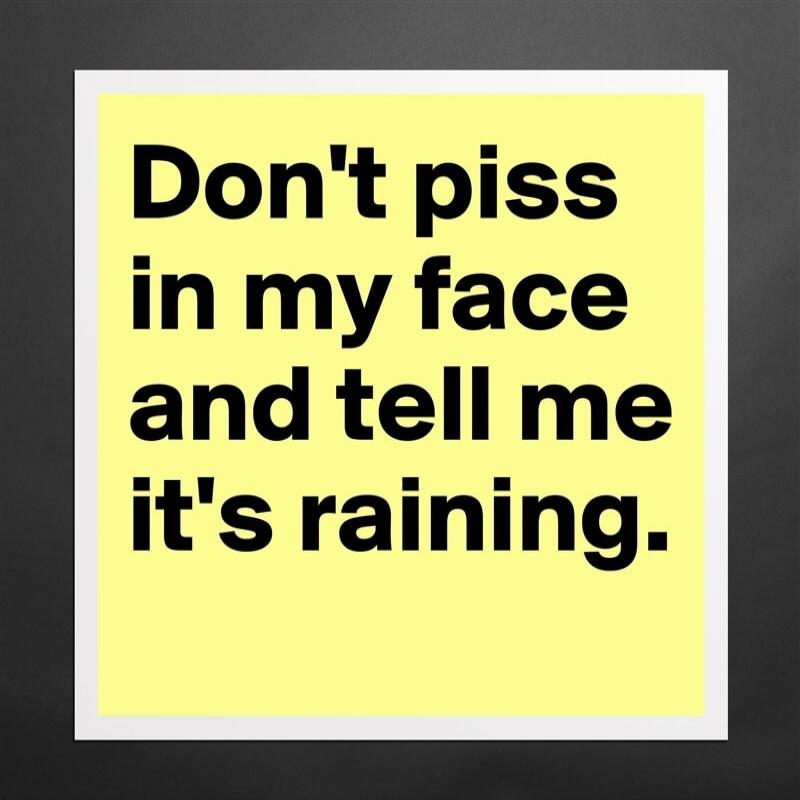Don't piss in my face and tell me it's raining.