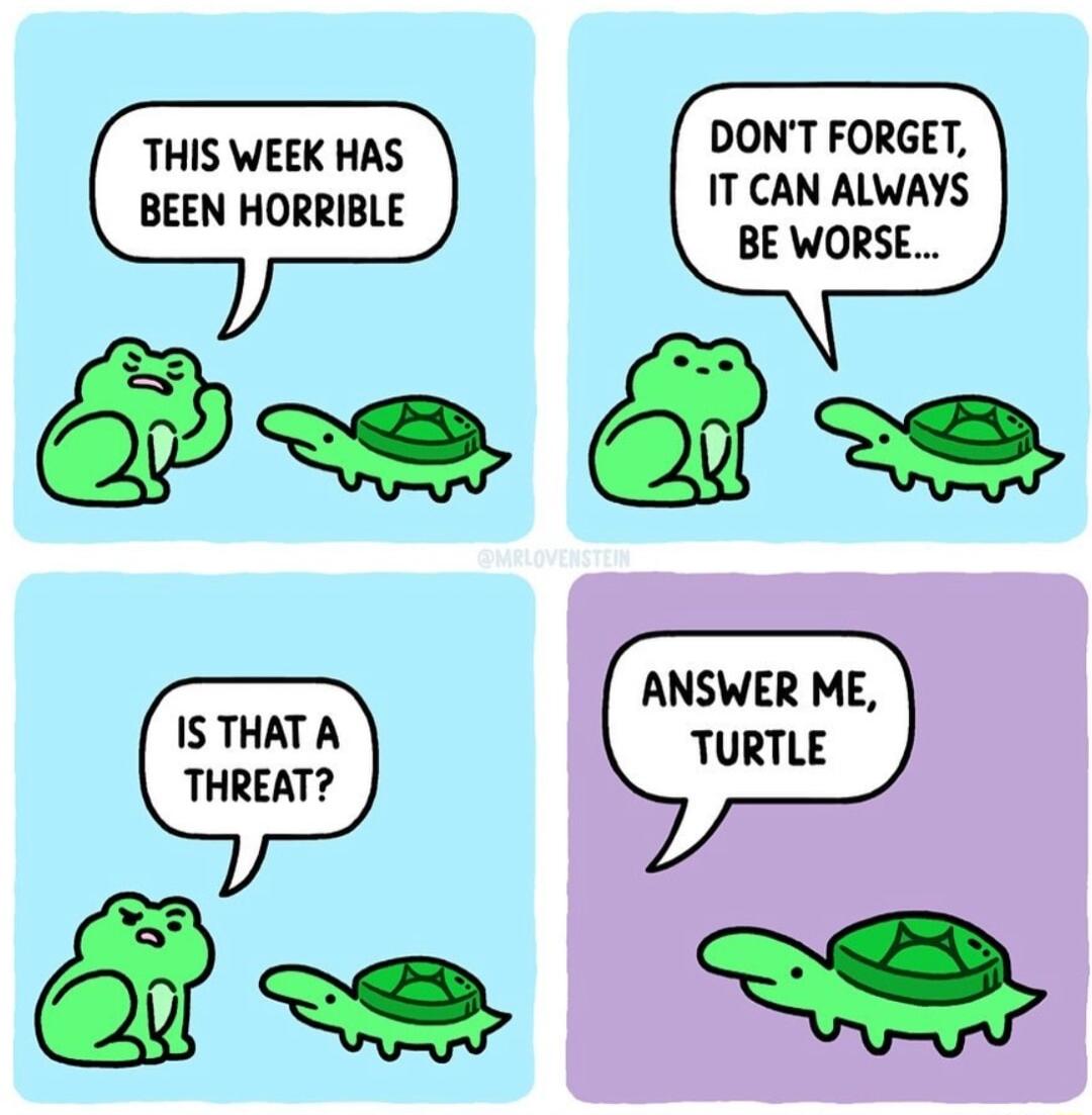 DONT FORGET IT CAN ALWAYS BE WORSE e Qe THIS WEEK HAS BEEN HORRIBLE ANSWER ME 1S THAT A TURTLE THREAT