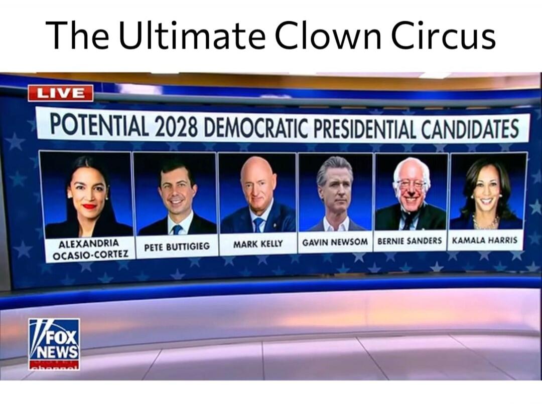 The Ultimate Clown Circus LIVE POTENTIAL 2028 DEMOCRATIC PRESIDENTIAL CANDIDATES ALEXANDRIA OCASIO-CORTEZ PETE BUTTIGIEG MARK KELLY GAVIN NEWSOM BERNIE SANDERS KAMALA HARRIS FOX NEWS