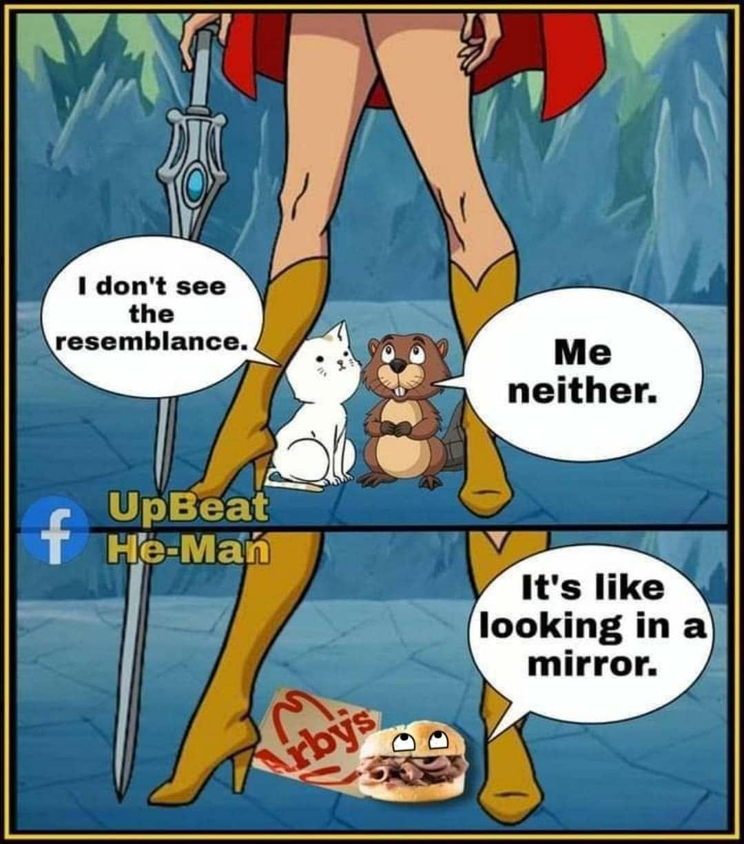 W i I dont see the resemblance UpBeat He Man Y s Iits Ike e looking in al mirror