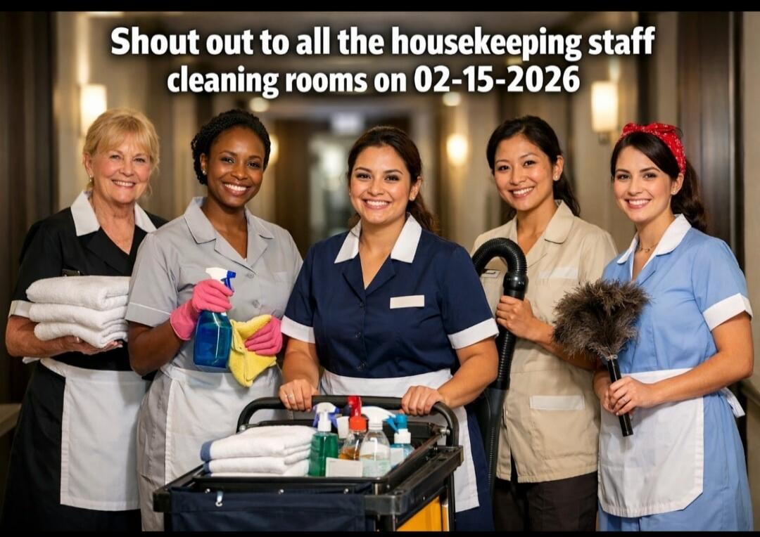 Shout out to all the housekeeping staff cleaning rooms on 02-15-2026
Session ID: 1089889.