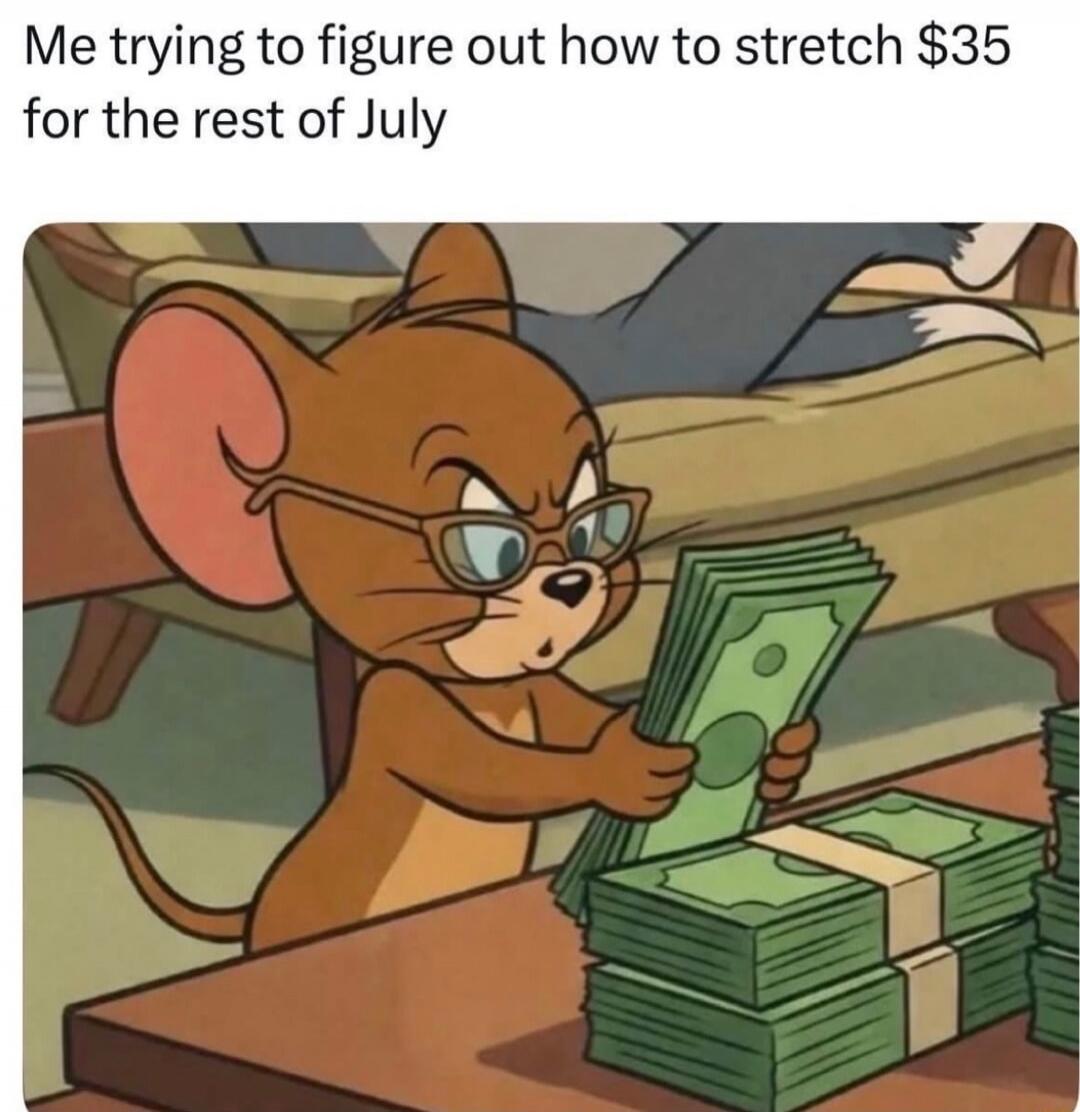 Me trying to figure out how to stretch $35 for the rest of July