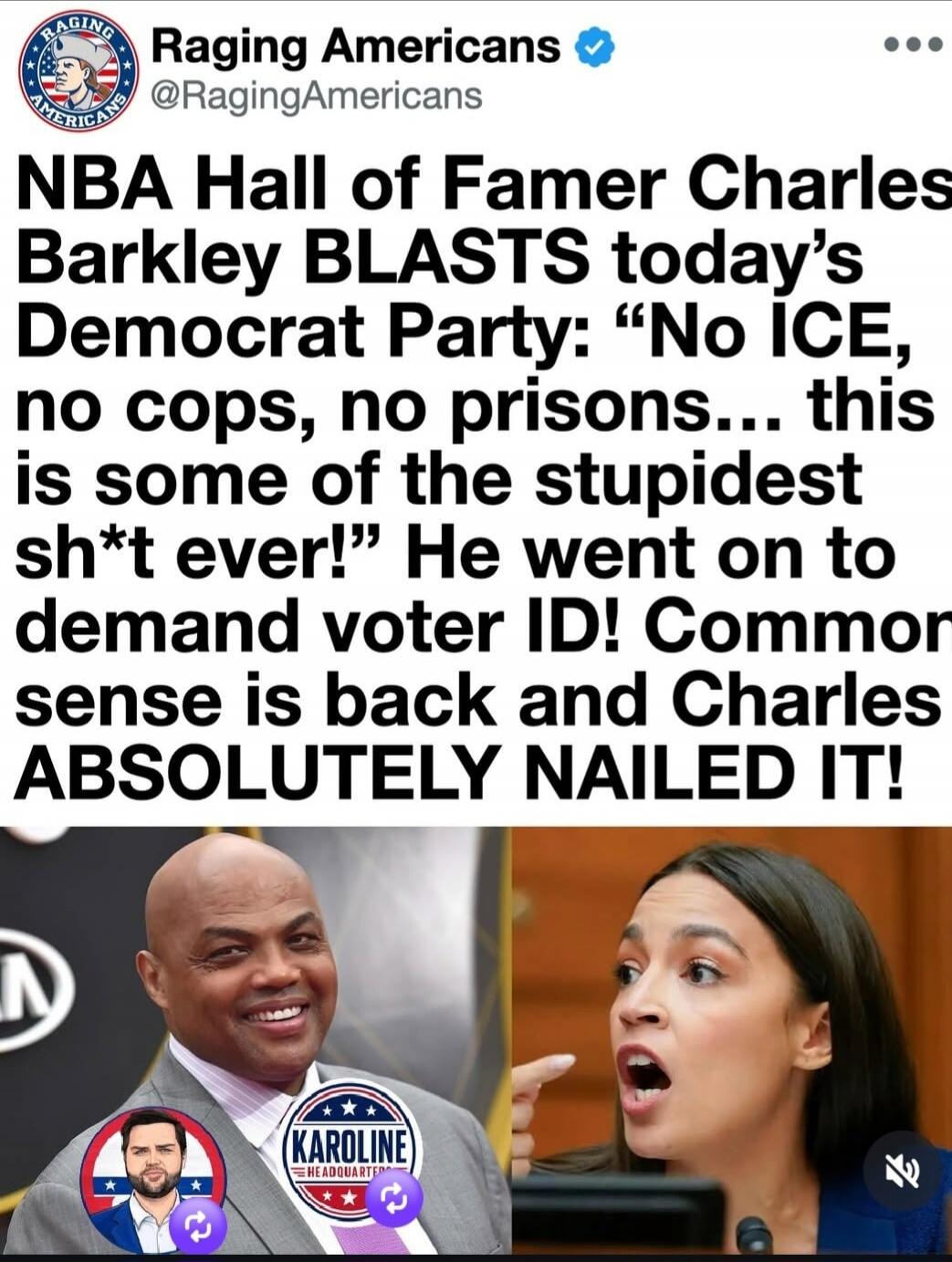 Raging Americans @RagingAmericans NBA Hall of Famer Charles Barkley BLASTS today's Democrat Party: 