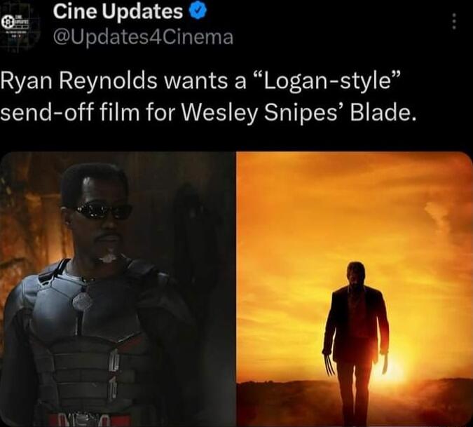 S RV LEICER Updates4Cinema Ryan Reynolds wants a Logan style send off film for Wesley Snipes Blade