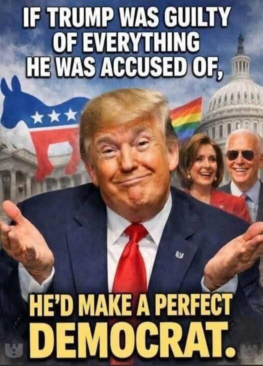 IF TRUMP WAS GUILTY OF EVERYTHING HE WAS ACCUSED OF, HE'D MAKE A PERFECT DEMOCRAT.