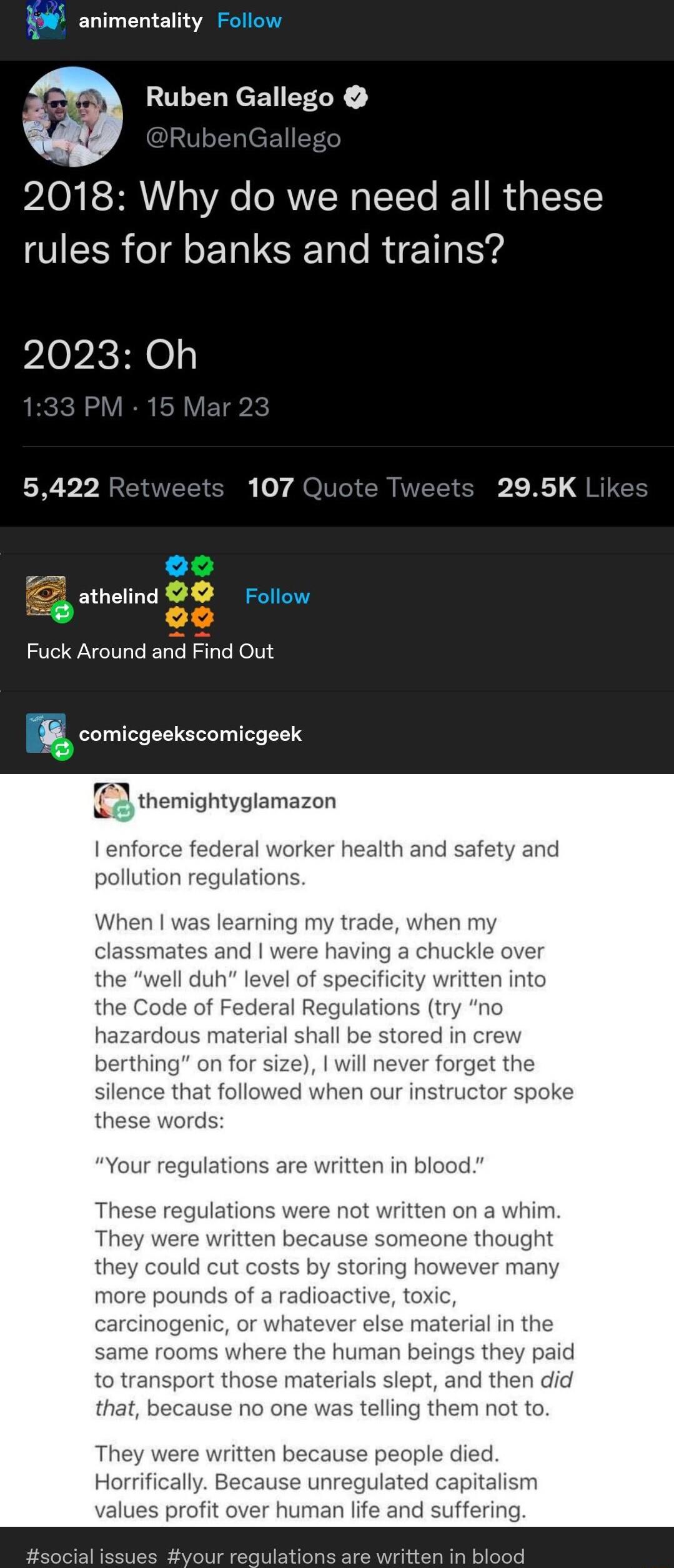 animentality Ruben Gallego 2018 Why do we need all these rules for banks and trains plopiciel 5422 horgelt PLR1 I enforce federal v pollution regulatio When was learning my trade when my 1en our instructor eings they paid pt and th