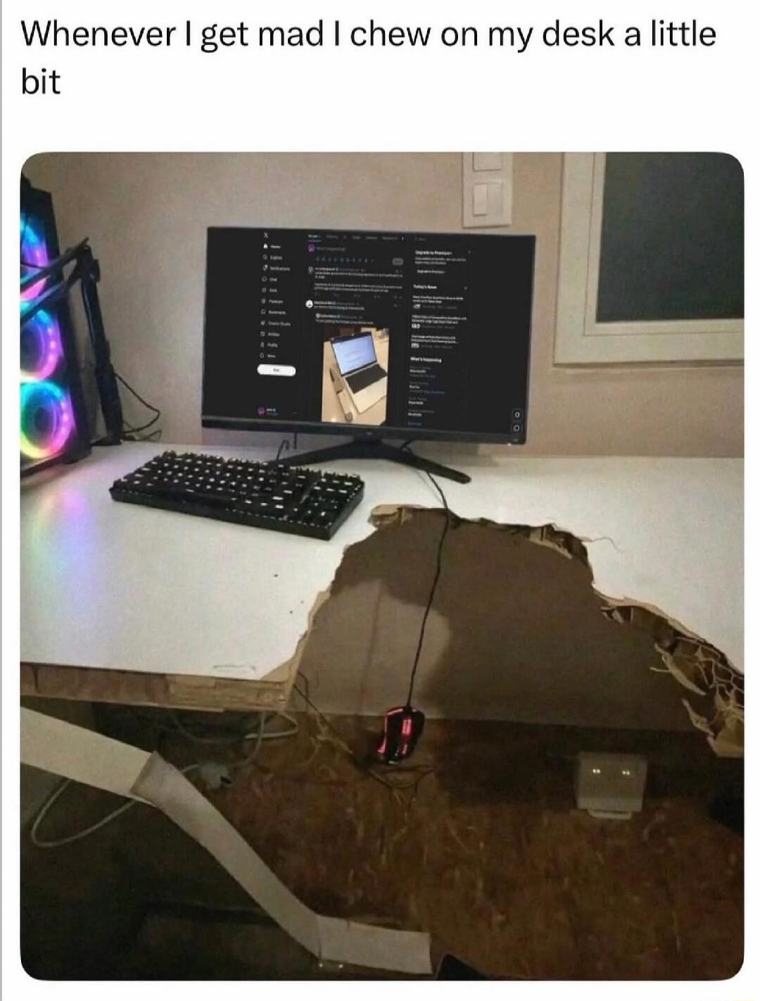 Whenever I get mad I chew on my desk a little bit