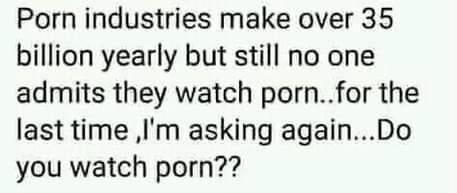 Porn industries make over 35 billion yearly but still no one admits they watch pornfor the last time Im asking againDo you watch porn