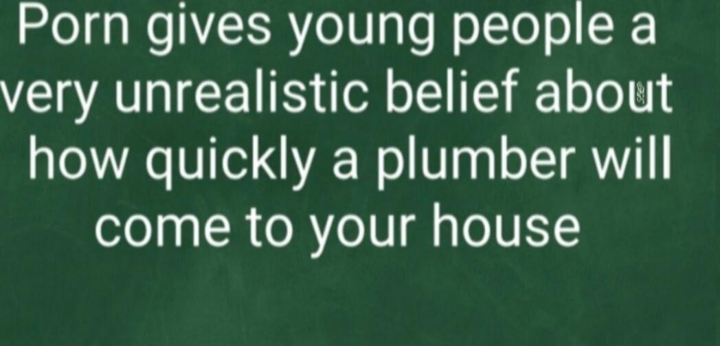 Porn gives young people a very unrealistic belief about how quickly a plumber will come to your house

Session ID: 1036500.