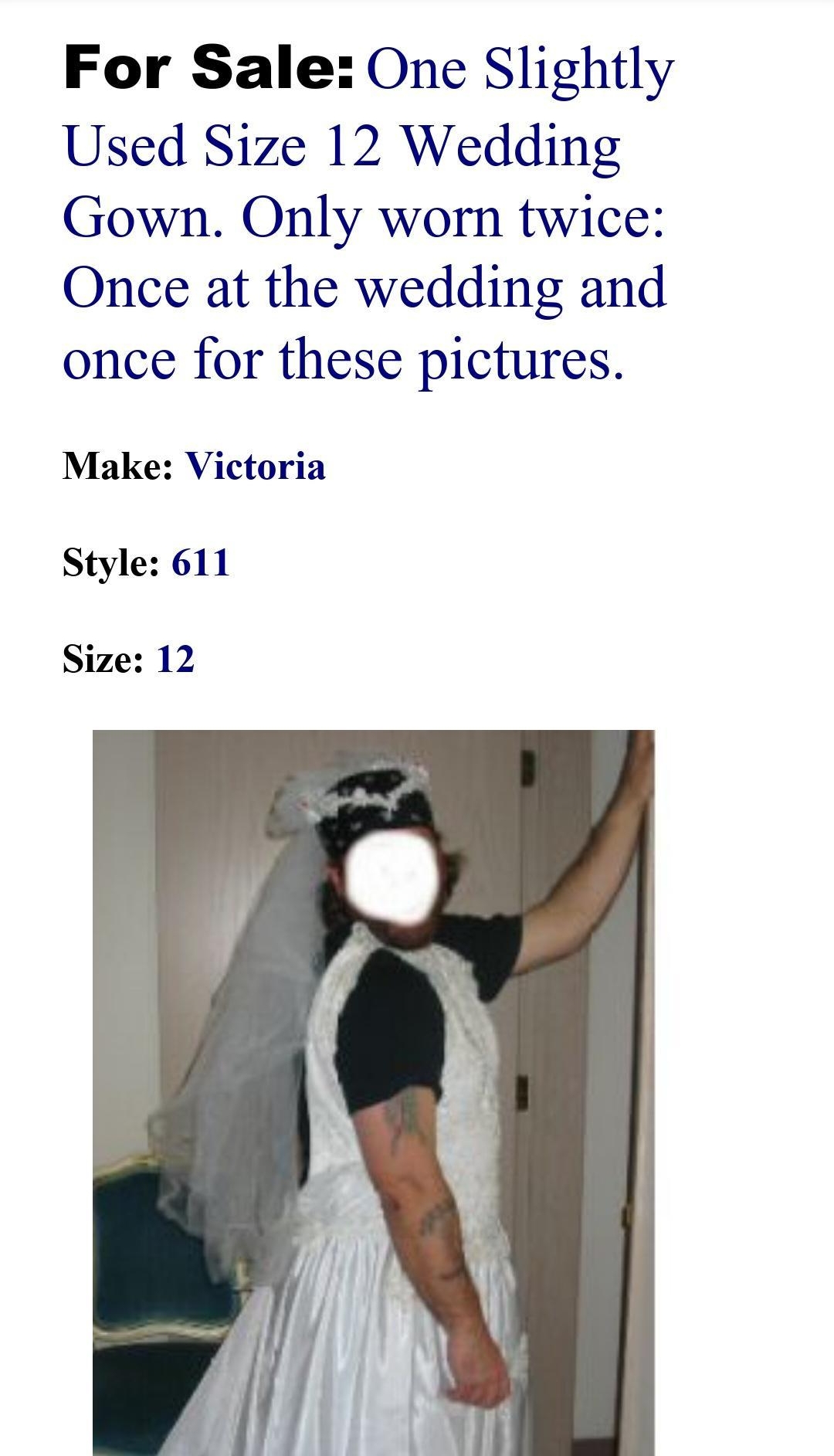 For Sale One Slightly Used Size 12 Wedding Gown Only worn twice Once at the wedding and once for these pictures Make Victoria Style 611 Size 12