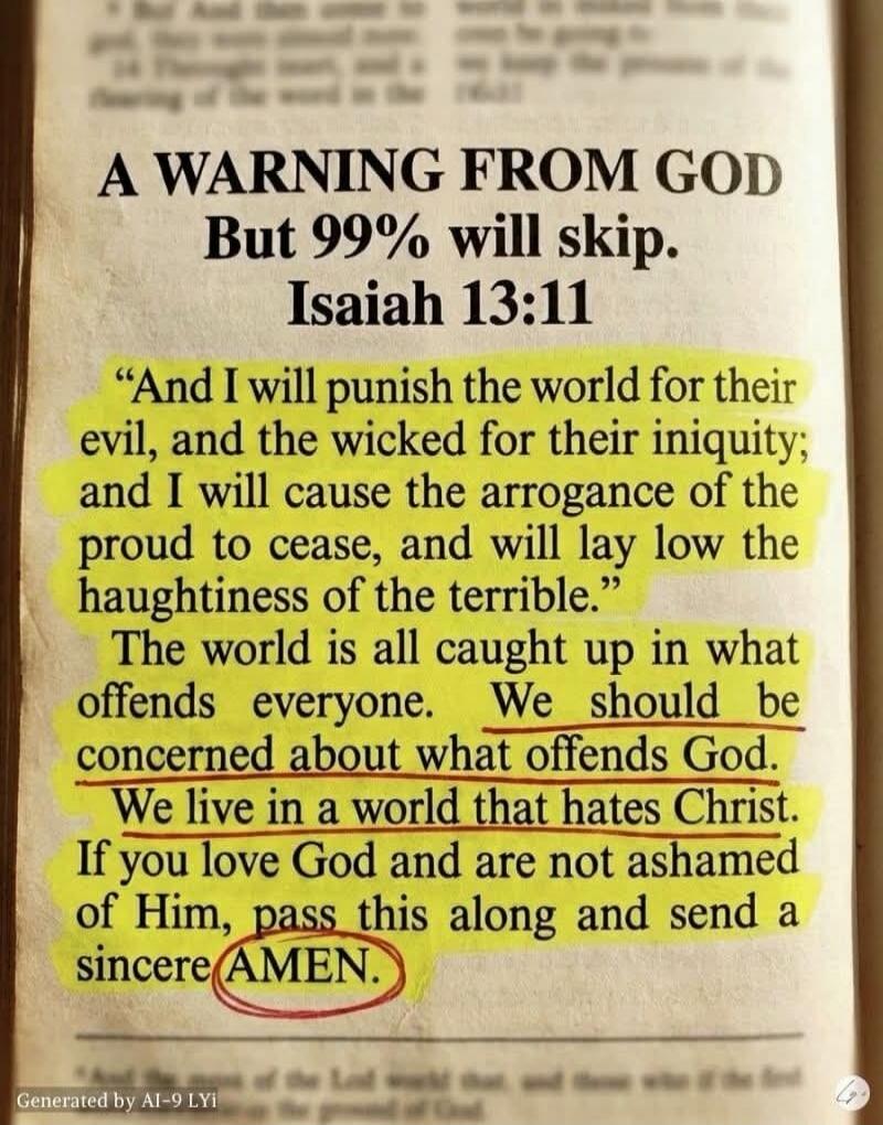 A WARNING FROM GOD But 99% will skip. Isaiah 13:11 