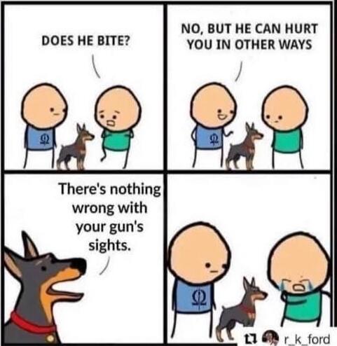 DOES HE BITE?
NO, BUT HE CAN HURT YOU IN OTHER WAYS
There's nothing with your gun's sights.