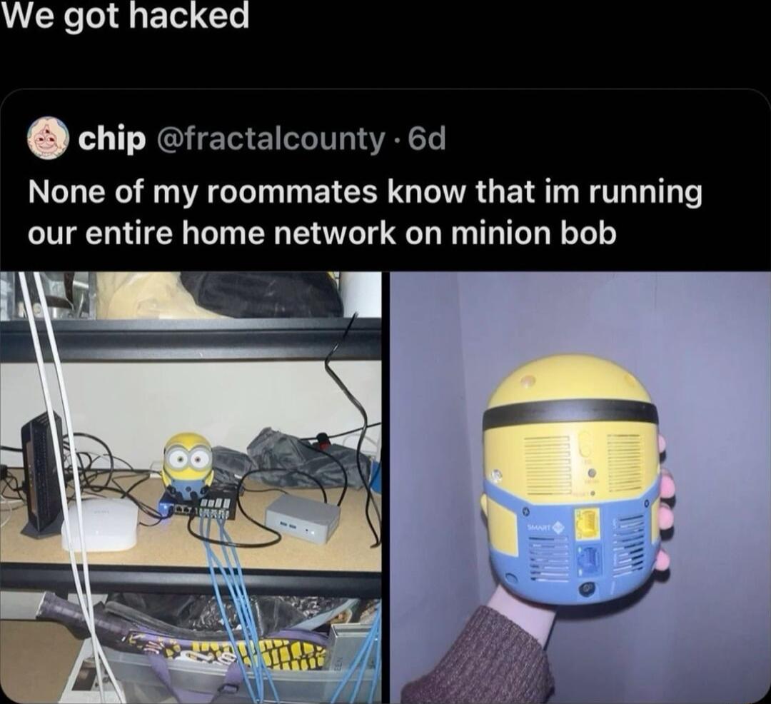 e Ele Cle chip fractalcounty 6d None of my roommates know that im running our entire home network on minion bob