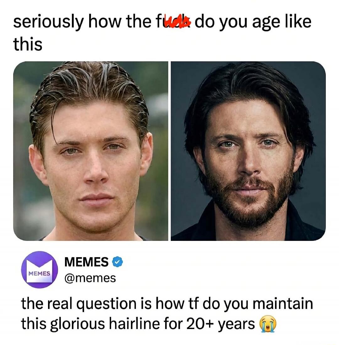 seriously how the fuck do you age like this MEMES @memes the real question is how tf do you maintain this glorious hairline for 20+ years