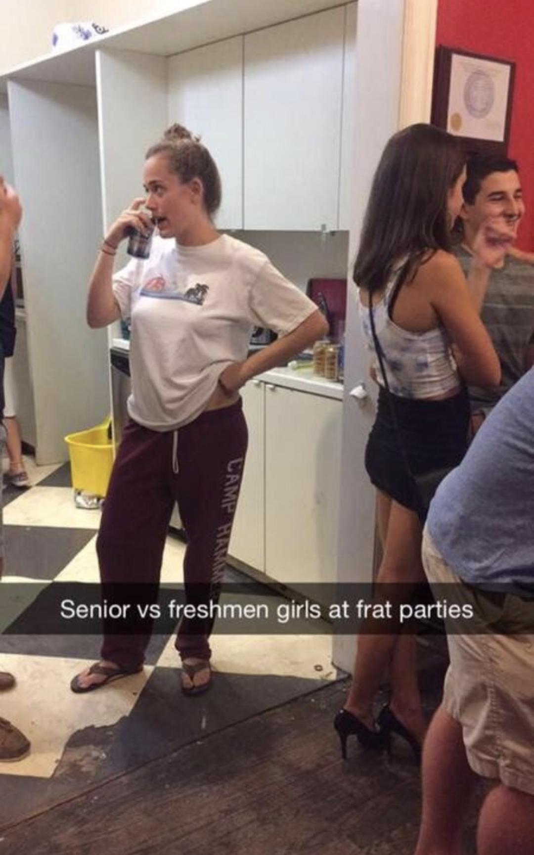 Senior vs freshmen girls at frat parties