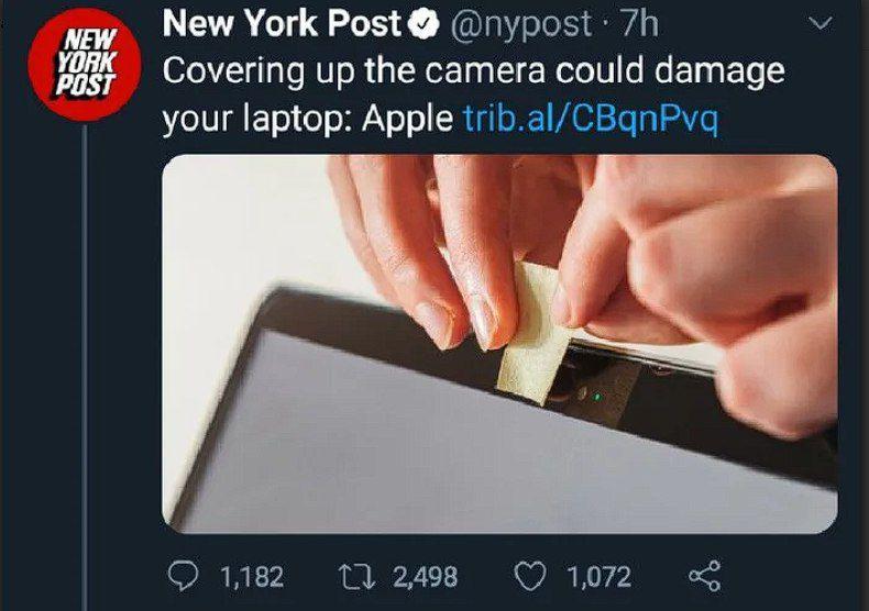 New York Post nypost 7h v Covering up the camera could damage your laptop Apple tribalCBgnPvqg Q112 12498 Qw072
