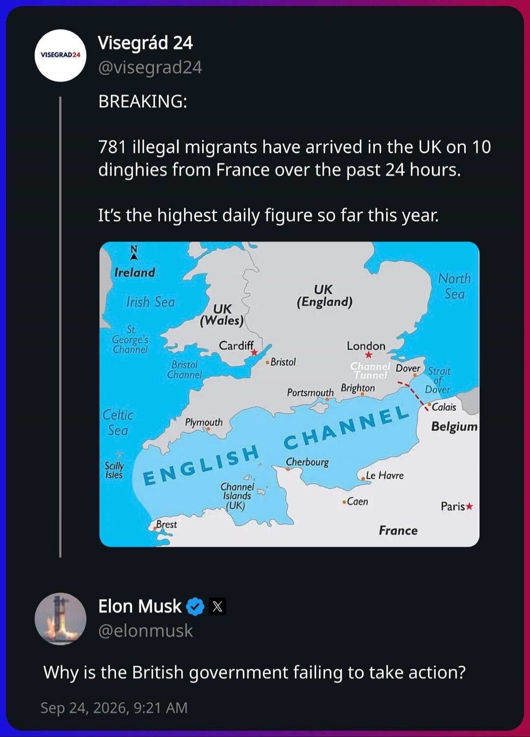 BREAKING: 781 illegal migrants have arrived in the UK on 10 dinghies from France over the past 24 hours. It's the highest daily figure so far this year. Why is the British government failing to take action?