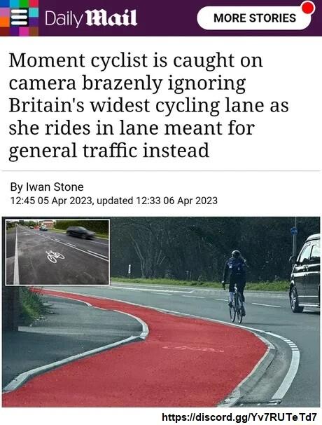 Dally Mlaxil Moment cyclist is caught on camera brazenly ignoring Britains widest cycling lane as she rides in lane meant for general traffic instead By lwan Stone 1245 05 Apr 2023 updated 1233 06 Apr 2023 httpsidiscordggYVIRUTe Td7