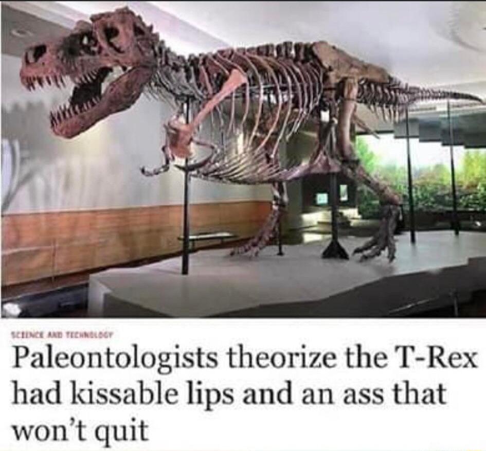 ieontologists theorize the T Rex had kissable lips and an ass that wont quit