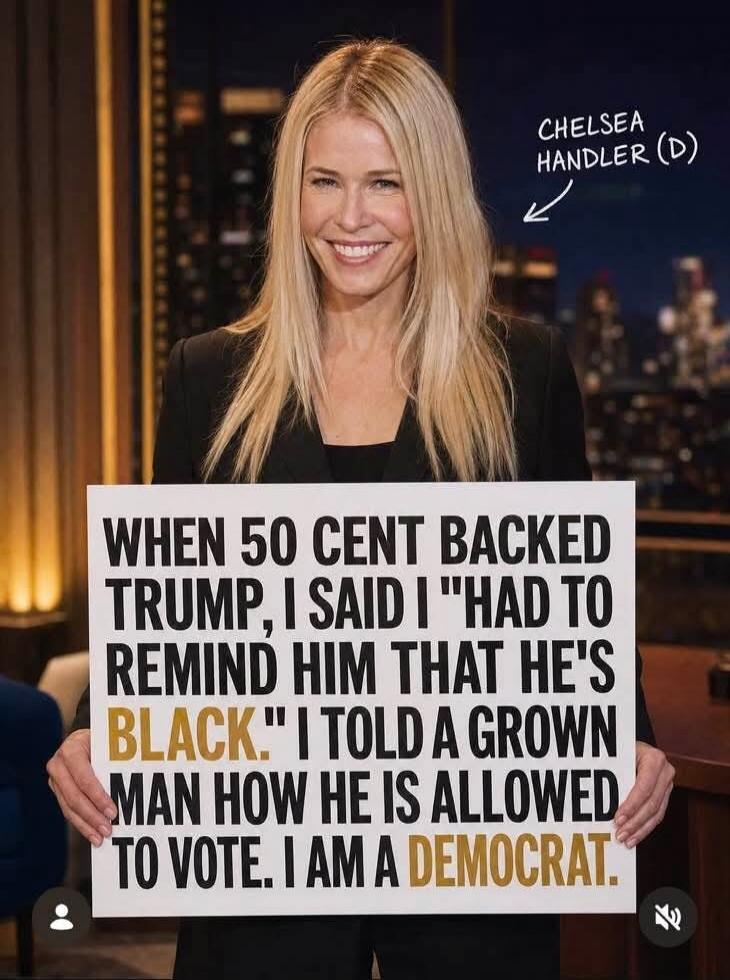 Chelsea Handler (D) holds a sign that reads: 