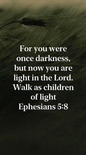 For you were once darkness, but now you are light in the Lord. Walk as children of light Ephesians 5:8