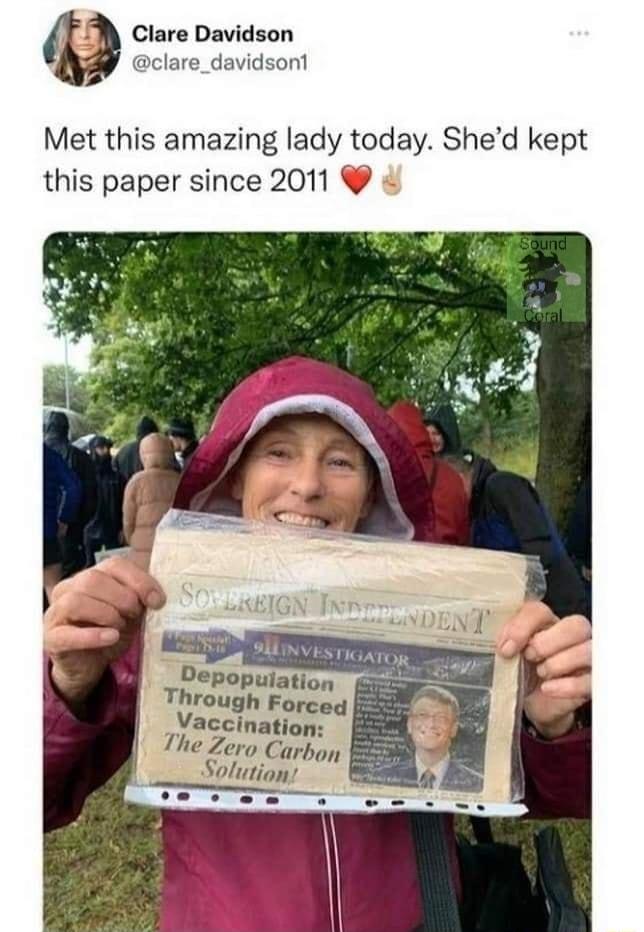 M Clare Davidson clare_davidsont Met this amazing lady today Shed kept this paper since 2011 L1 Depopuiation Through Forced _Vaccination INVES TIGATOR