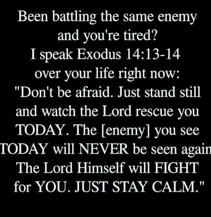 Been battling the same enemy and you're tired? I speak Exodus 14:13-14 over your life right now: 