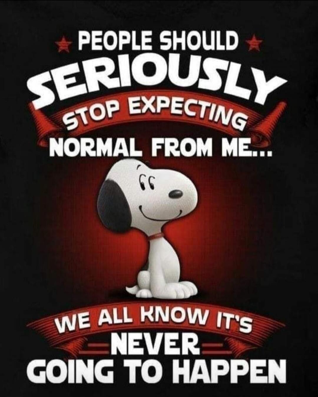 PEOPLE SHOULD SERIOUSLY STOP EXPECTING NORMAL FROM ME... WE ALL KNOW IT'S NEVER GOING TO HAPPEN