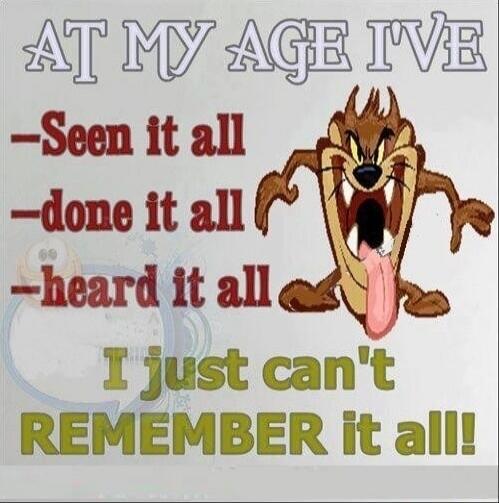 AT MY AGE IVE Seen it all -done it all -heard it all I just can't REMEMBER it all!