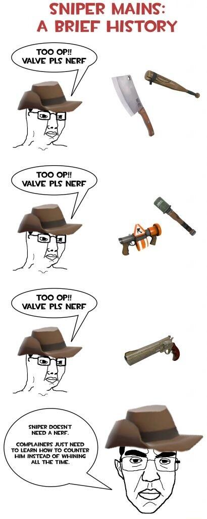 SNIPER MAINS A BRIEF HISTORY TOO OP VALVE PLS NERF A fxl