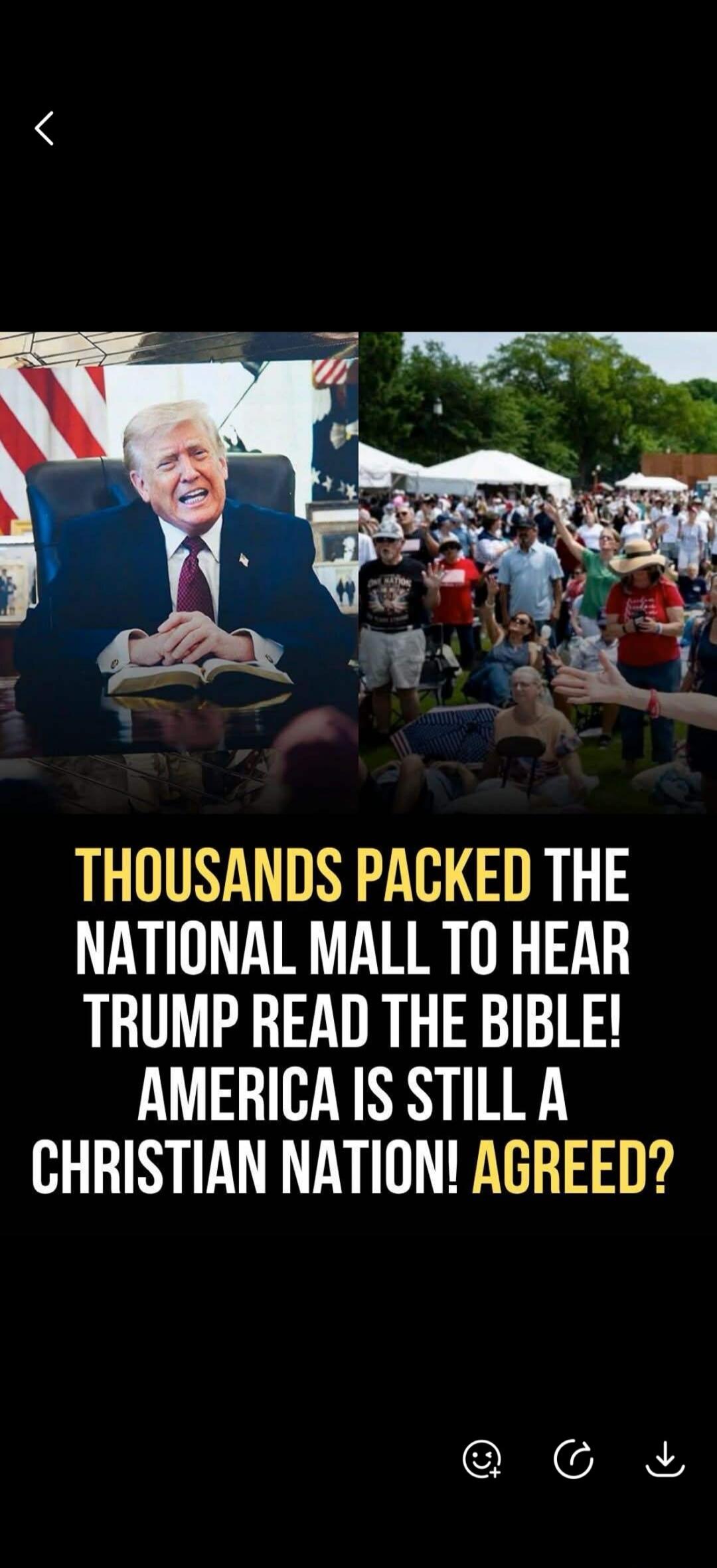THOUSANDS PACKED THE NATIONAL MALL TO HEAR TRUMP READ THE BIBLE! AMERICA IS STILL A CHRISTIAN NATION! AGREED?